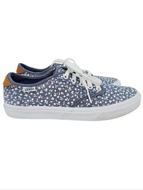 VANS Floral Women's Canvas Lace Up Sneakers Shoes Blue 8.5